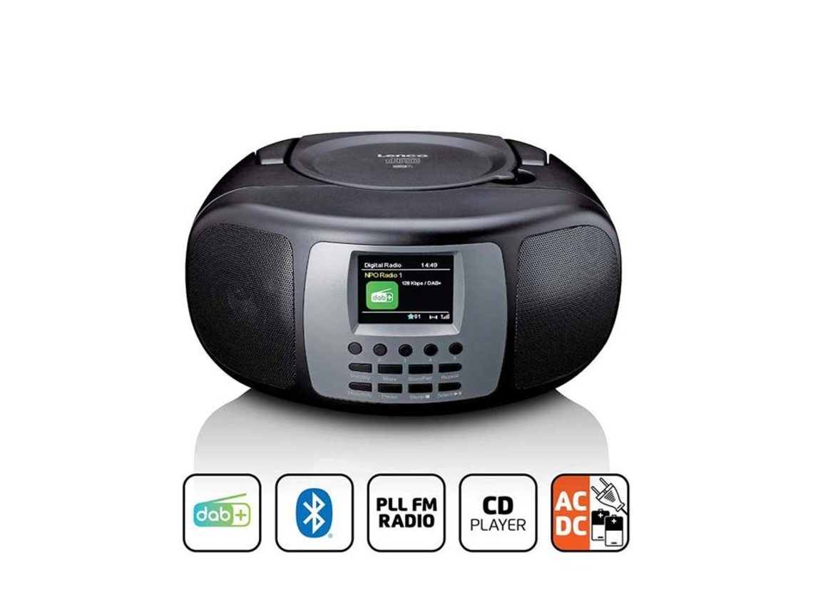 Radio portátil Dab/Fm con reproductor de CD Bluetooth y pantalla LCD grande en color Scd-860Bk Negro-Gris LENCO
