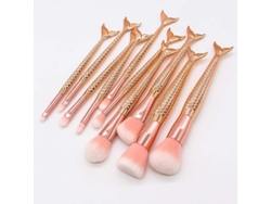 Juego De 10 Brochas De Maquillaje Con Temática De Sirenas, Con Purpurina Color Oro Rosa Y Cerdas Sintéticas Para La Aplicación Diaria Del Maquillaje.