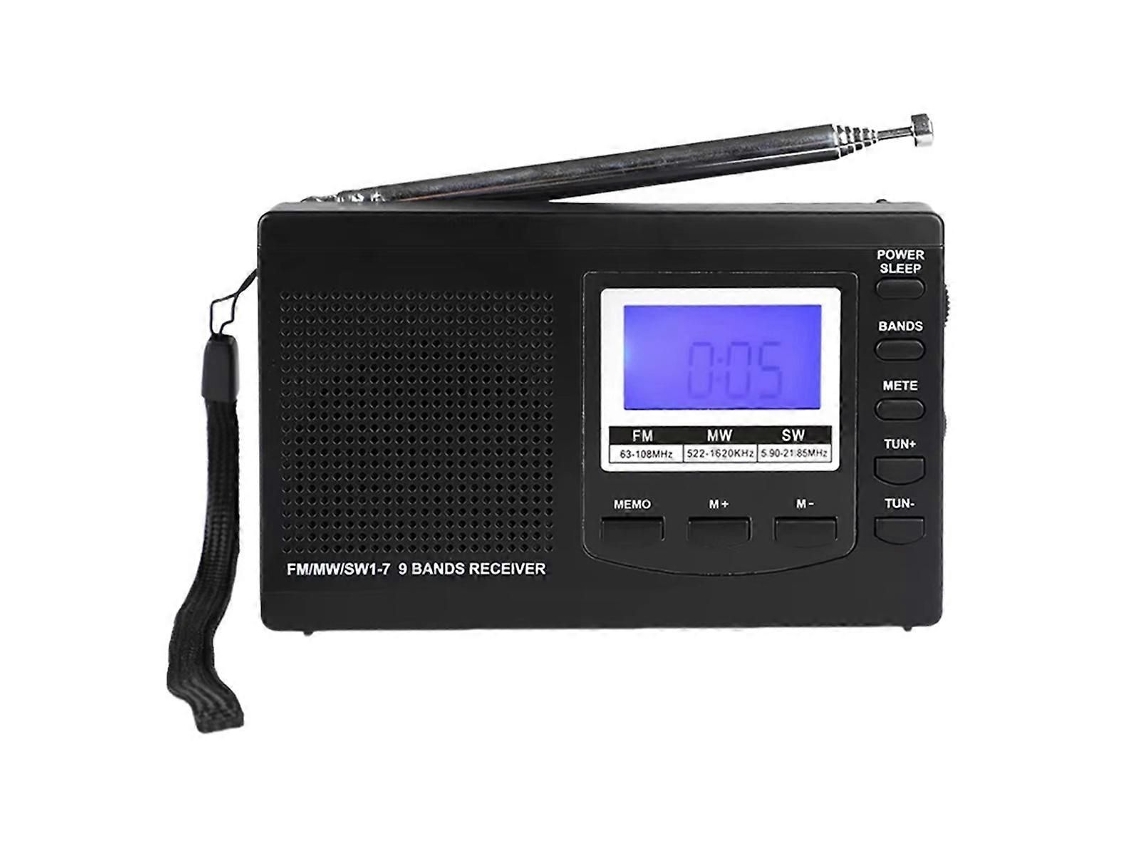 Radio estéreo portátil FM/MW/SW con reloj despertador digital, receptor de radio FM para uso en exteriores.