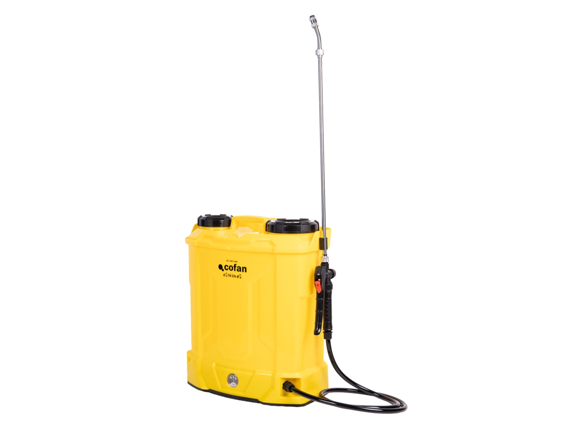 Pulverizador eléctrico de mochila Cofan, pulverizador profesional de 16 litros, batería de litio de 12 V, lanza de acero inoxidable, 4 boquillas incluidas.