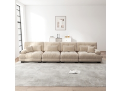 Sofá Modular 4 Plazas - Ecksofa Con Tiefensitz, Chenille, Sofá Cama Cómodo - Café Claro