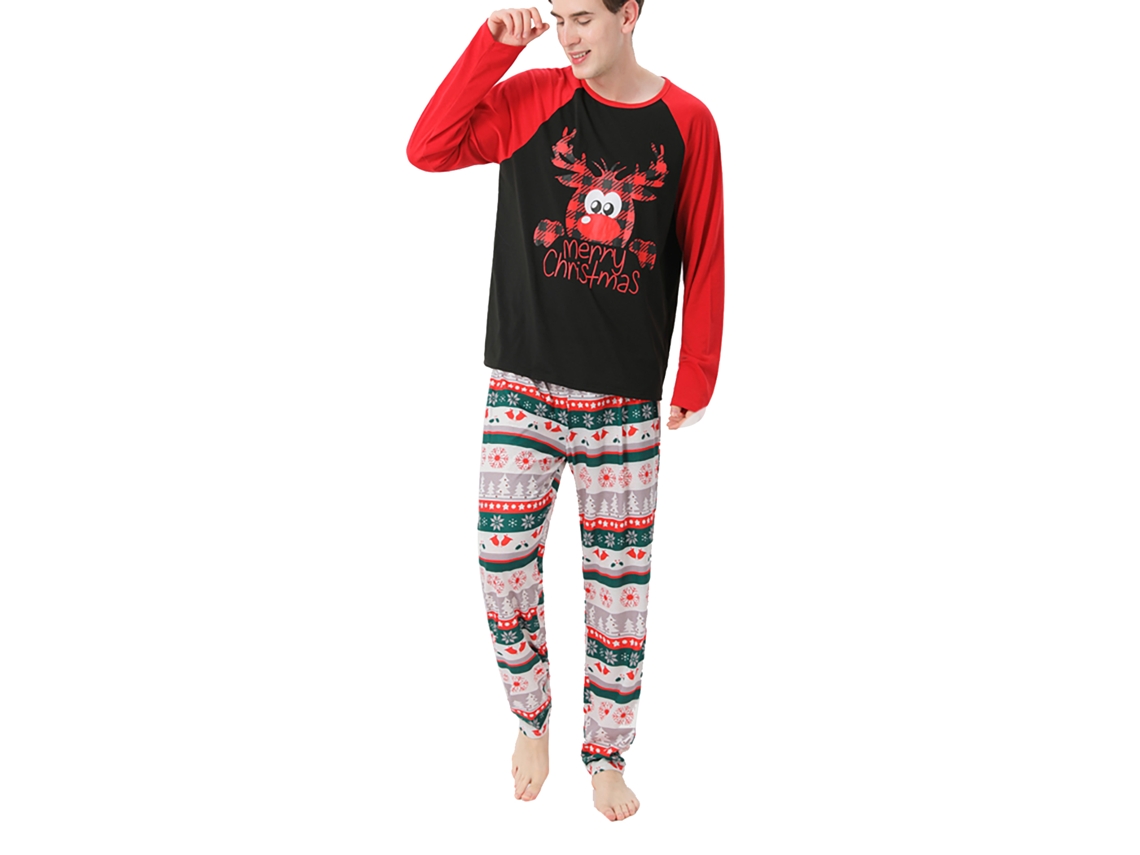Kkpm-pijamas Navideños Para Familia Con Estampado De Ciervo Cartoon Cuello Redondo Manga Larga Color Picture Color Hombre M