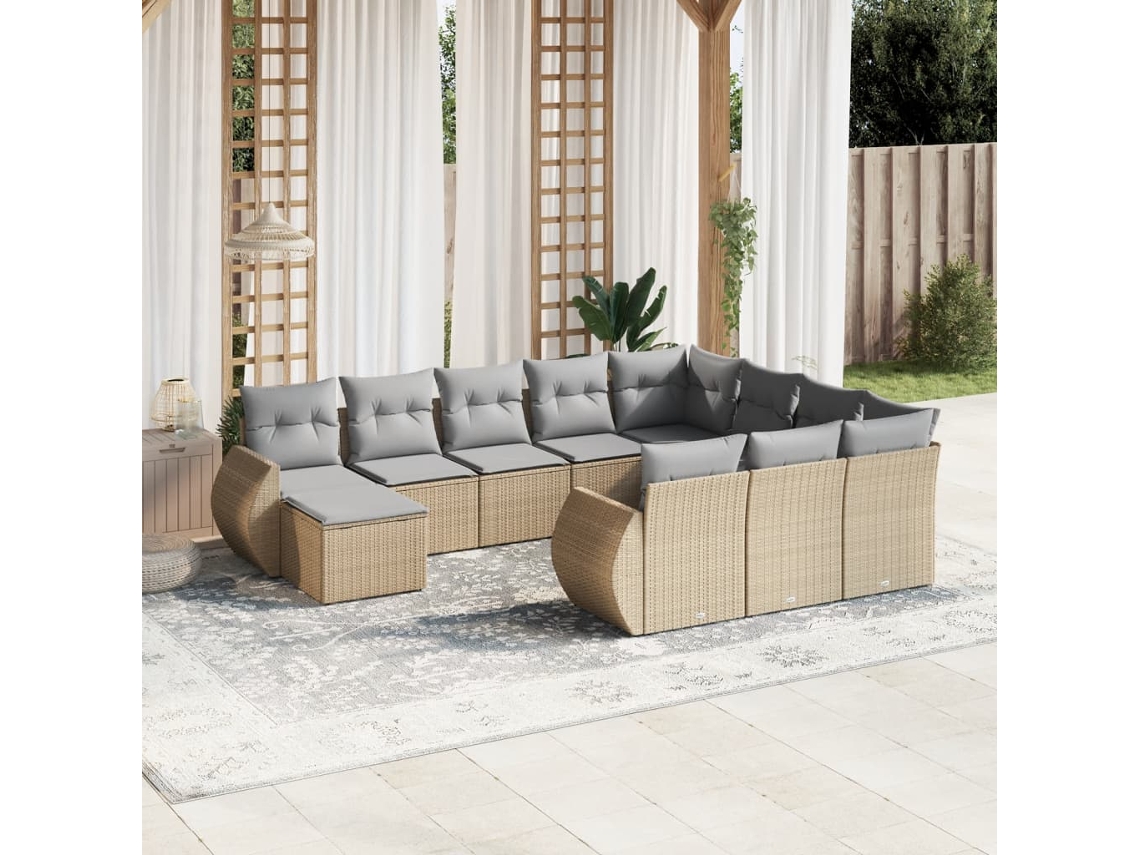 Conjunto de sofá de jardín de 11 piezas con cojines de mimbre beige DKD Home Decor