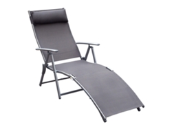 Tumbona de playa con respaldo ajustable, 7 posiciones, capacidad de 165 kg, gris.