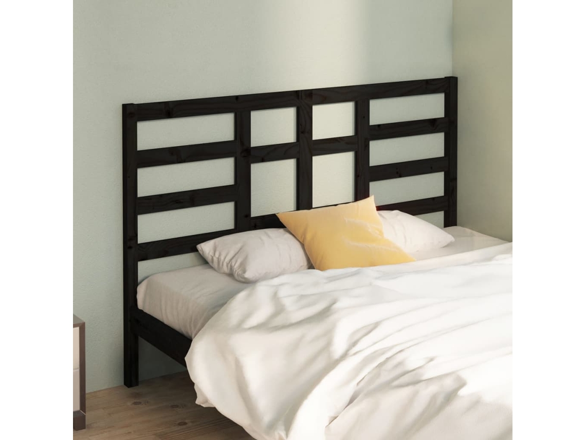 Cabecero De Cama Madera Maciza De Pino Negro 126x4x104 Cm