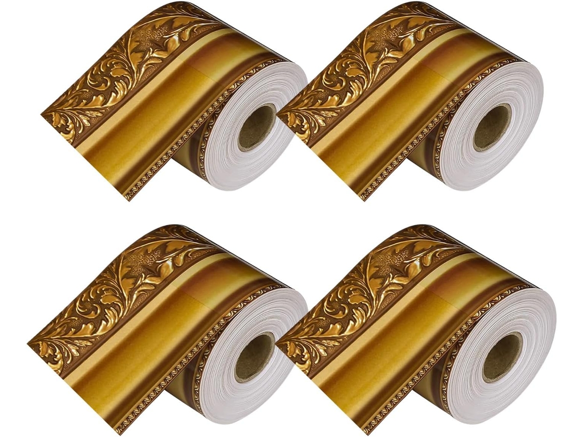 4 Rollos De 10 M (33 Pies) De Borde Dorado Para Tablones De Anuncios Y Marcos De Fotos Ornamentados.