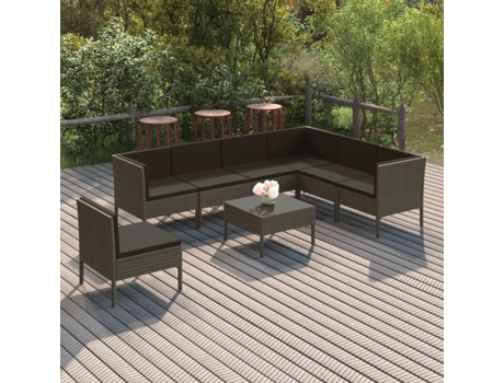 Conjunto 8 de muebles de jardín VIDAXL y cojines ratán sintético gris