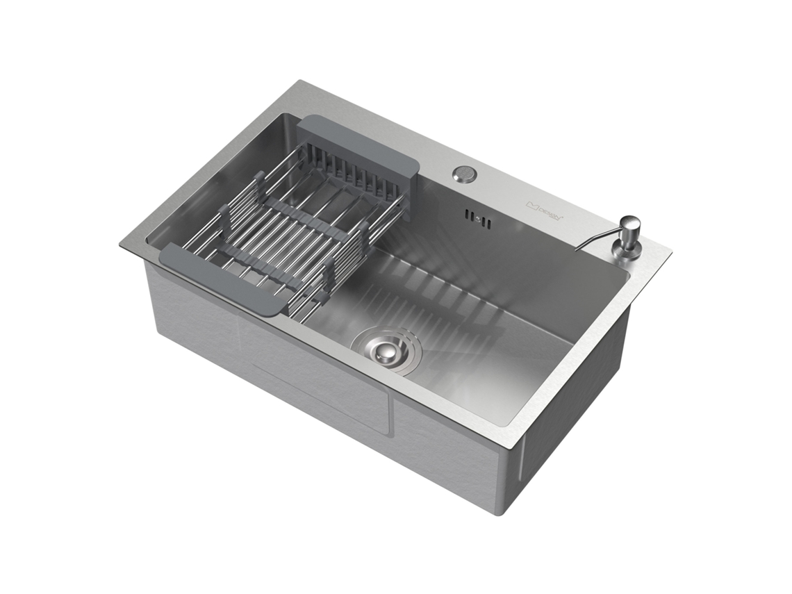 Fregadero encastrado de acero 68x45 cm con desagüe, dosificador de jabón y escurridor de cesta ML-DESIGN