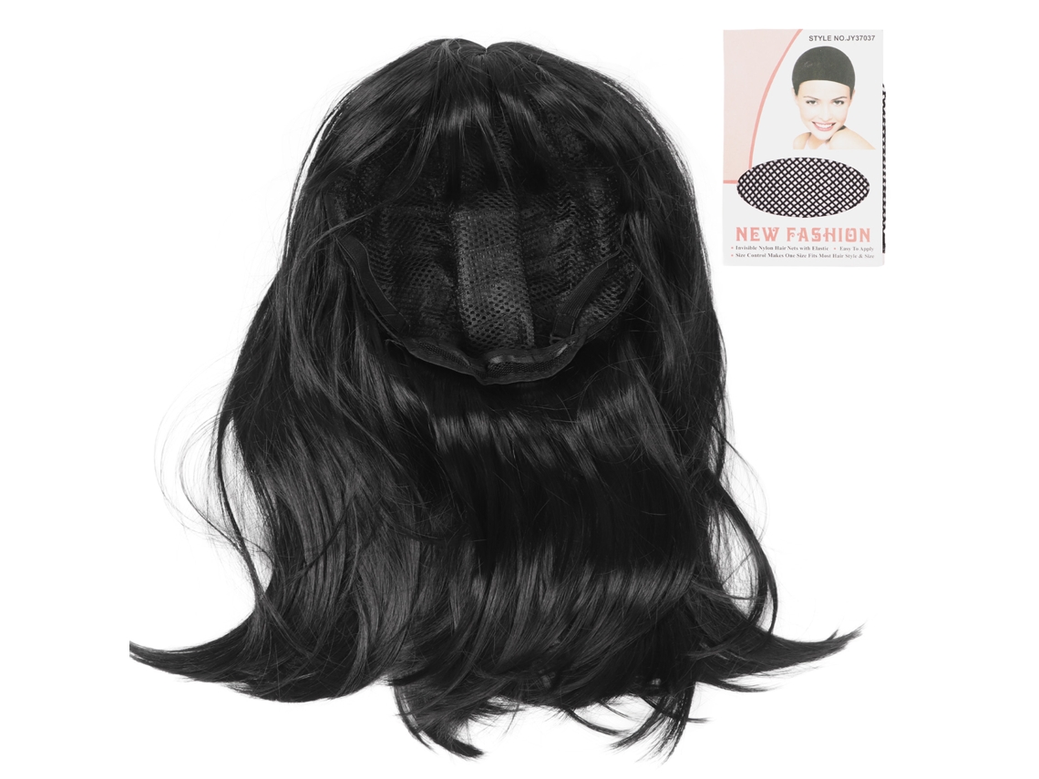 Peluca Negra Larga Recta Con Flequillo Para Mujeres Resistente A Enredos Y Cómoda De Material Sintético