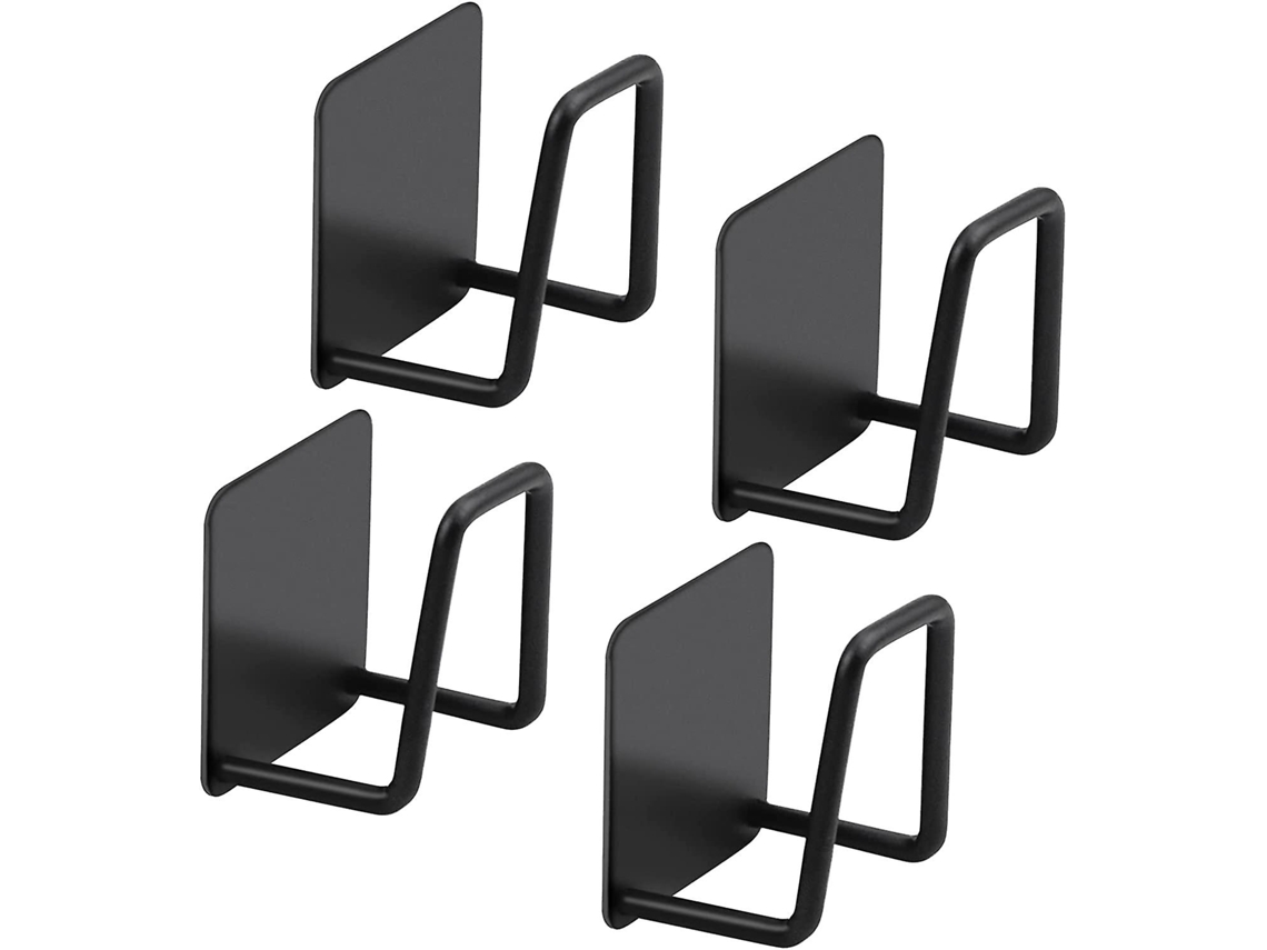 Rebe Juego de 4 ganchos de pared de acero inoxidable con soporte de espuma autoadhesivo para cocina y baño, color negro.