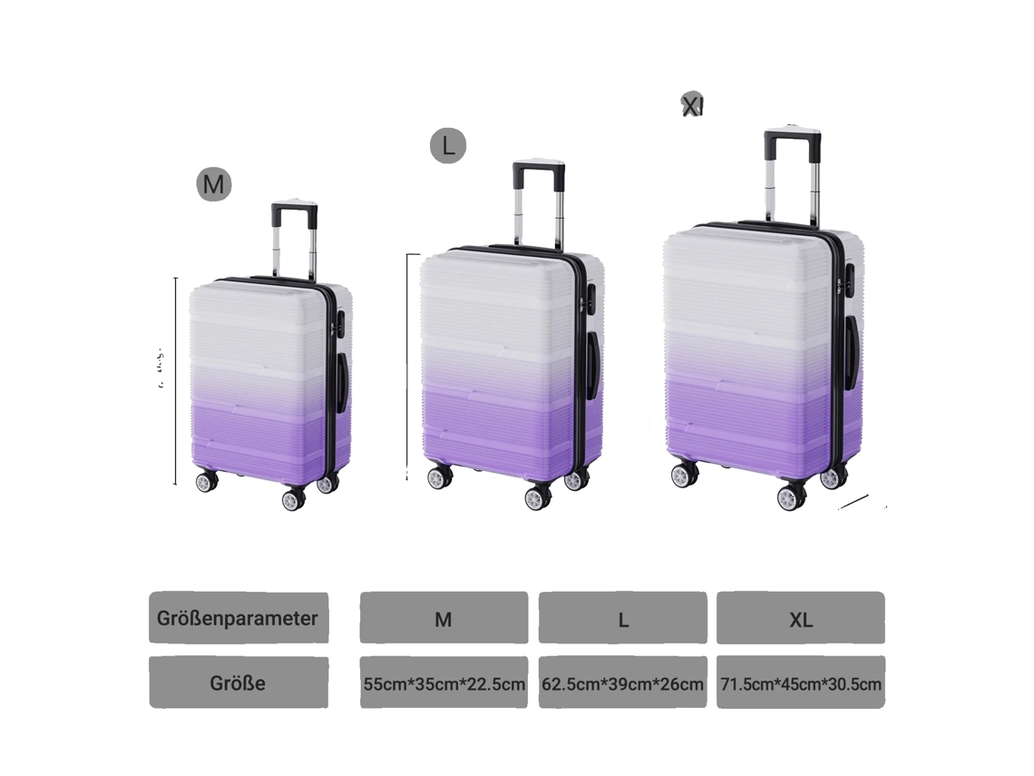 Juego de maletas, carcasa rígida ABS ligera, con candado TSA incluido, estilo B, color púrpura (OEM).