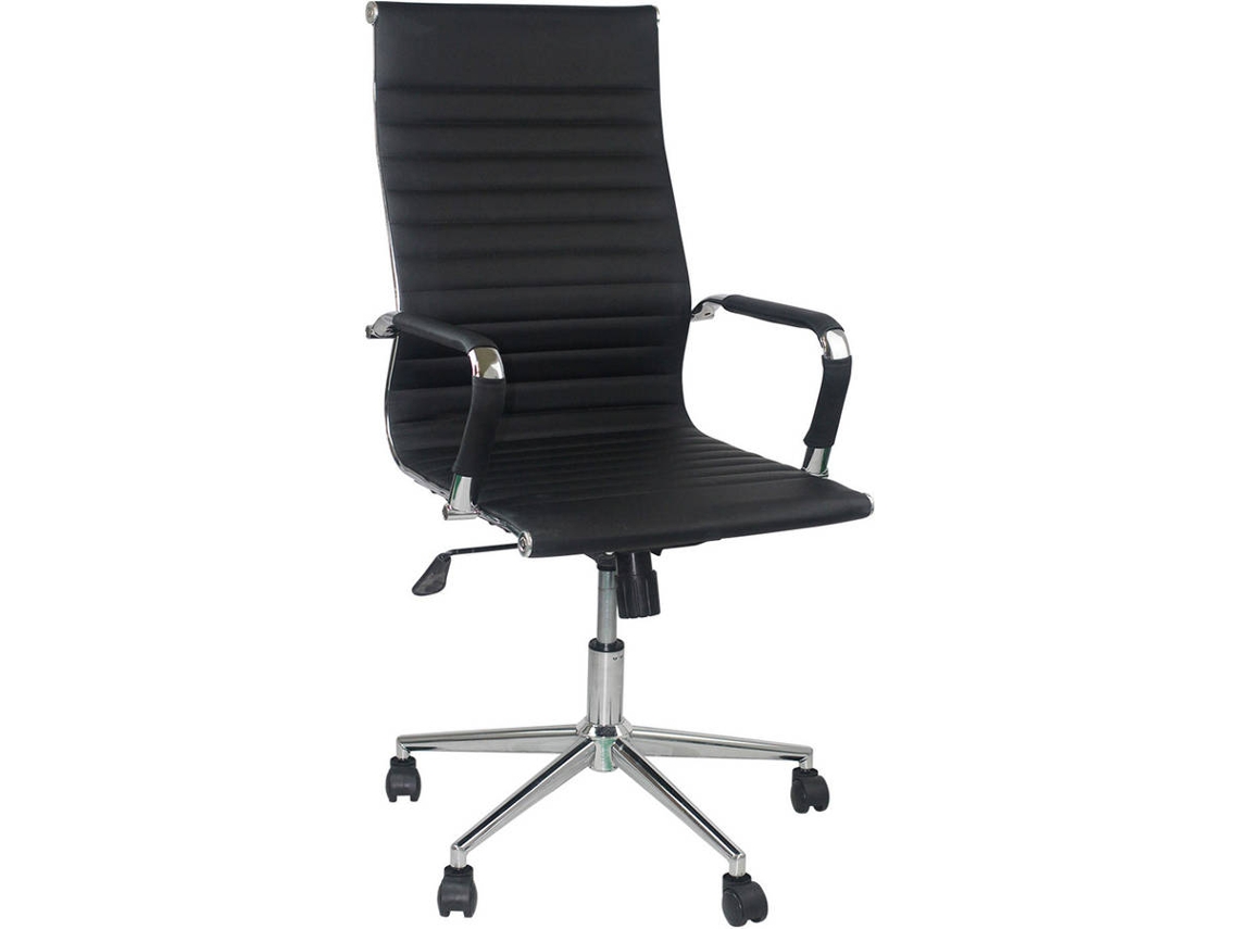 Silla de Oficina THINIA Elegancia Negro (Brazos Fijos - Cuero PU, Acero, Plástico)