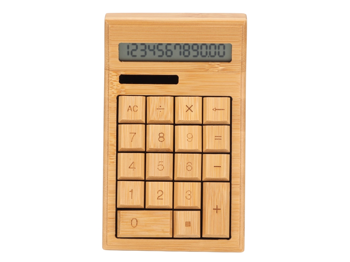Calculadora De Escritorio Solar Bamboo Con 12 Dígitos, Pantalla Lcd, 18 Botones Y Doble Fuente De Alimentación Para Estudiantes.