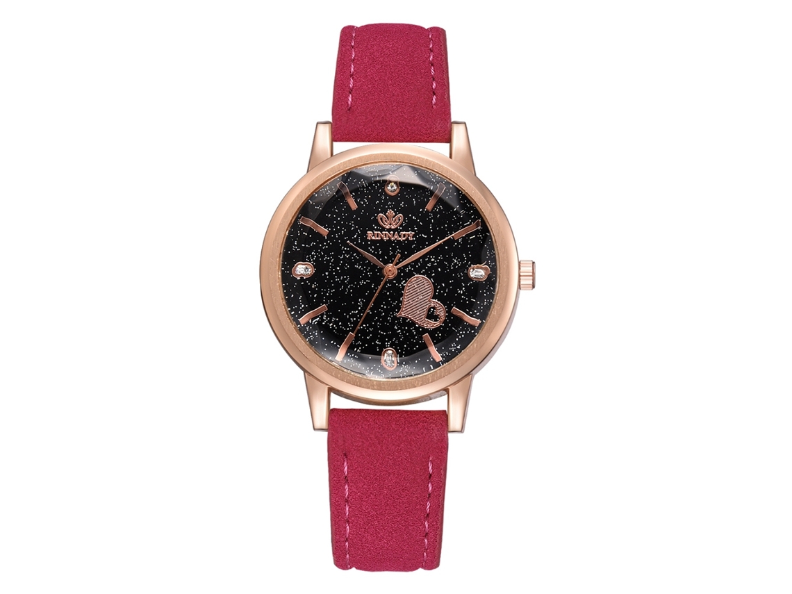 Reloj De Pulsera De Aleación Para Mujer Con Correa De Poliuretano Y Decoración De Diamantes De Imitación, Estilo Moderno, Rosa Intenso.