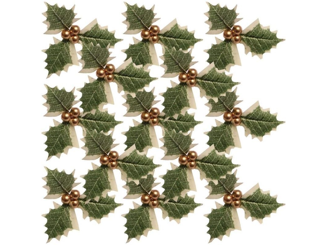 30 piezas de hojas verdes con frutos de acebo artificiales y frutos dorados para decoración navideña, de fiestas y festivales.