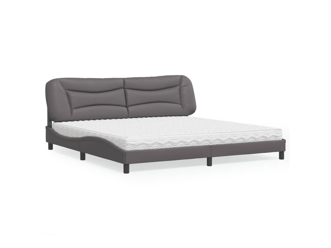 Cama Con Colchón Cuero Sintético Gris 200x200 Cm