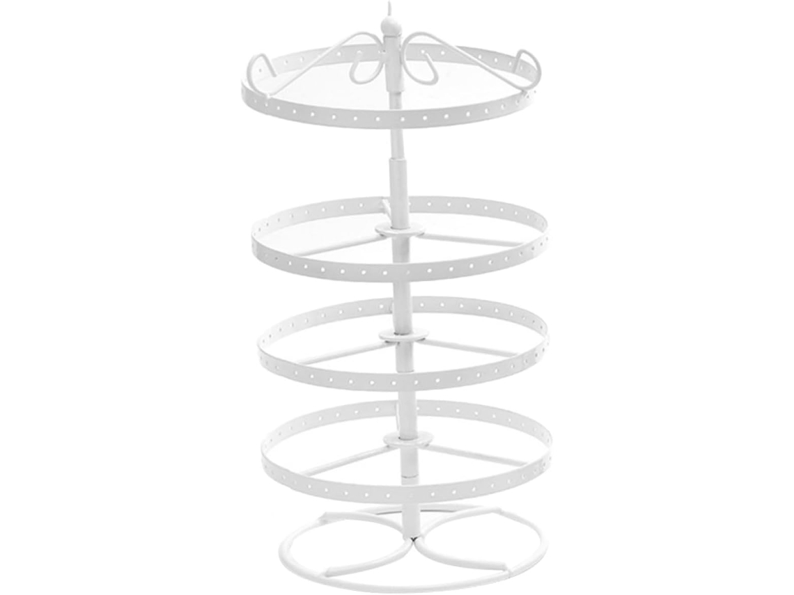 Soporte Giratorio De Metal Blanco Para Exhibir Pendientes, Con 4 Niveles Y 168 Orificios Para Guardar Joyas.