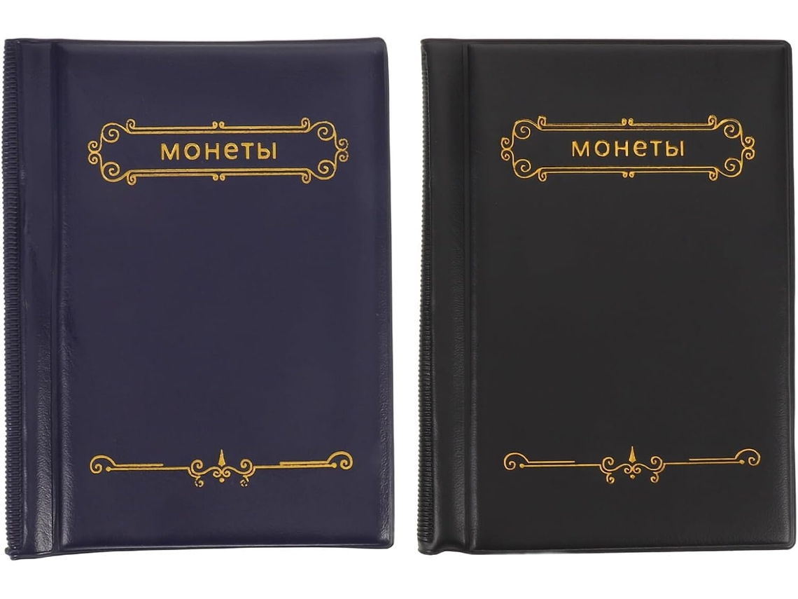 Álbum Para Colección De Monedas, Juego De 2, 120 Bolsillos Transparentes, Cubierta De Pu Negra Y Azul