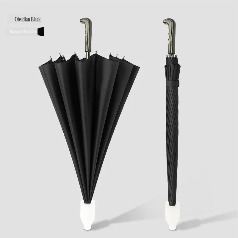 (negro 16k) Paraguas De Mango Recto, Cubierta Impermeable, 16 Varillas, Resistente Al Viento Y Con Mango Largo.