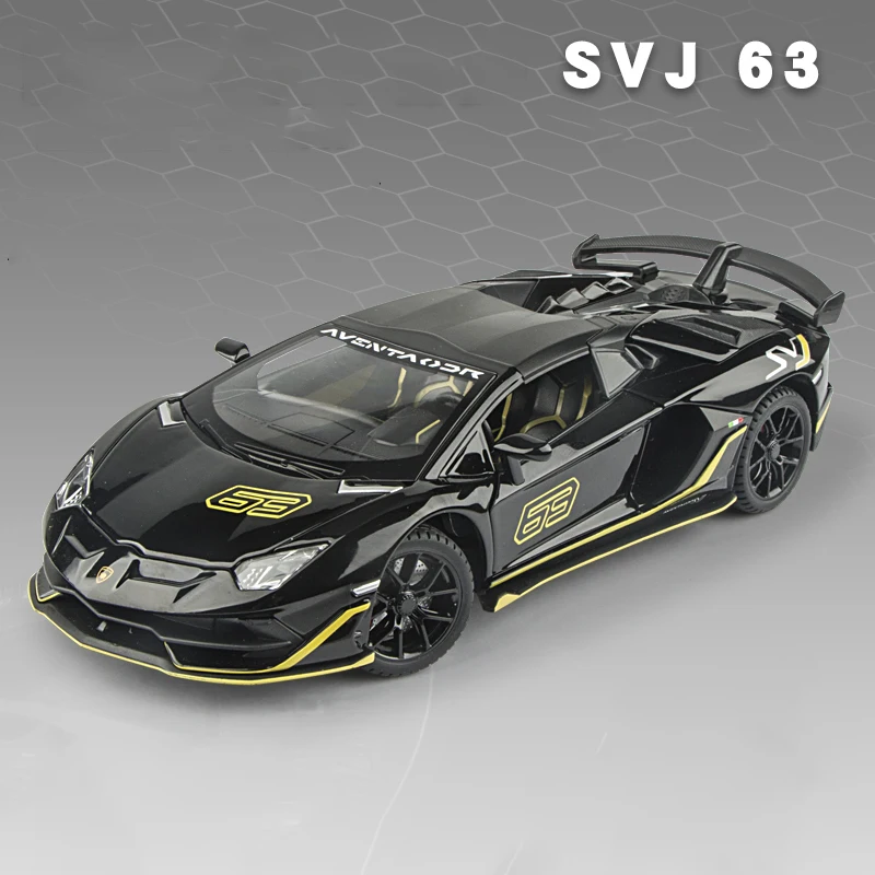 (negro) Coche De Juguete A Escala 1:24 De Metal Fundido A Presión Con Efectos De Sonido Y Luz.