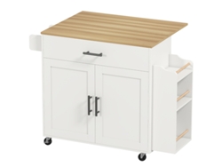 Isla De Cocina, Carrito De Cocina Con Ruedas, Con Encimera Abatible, Cajón, Estante, 120 X 68 X 85 Cm, Blanco