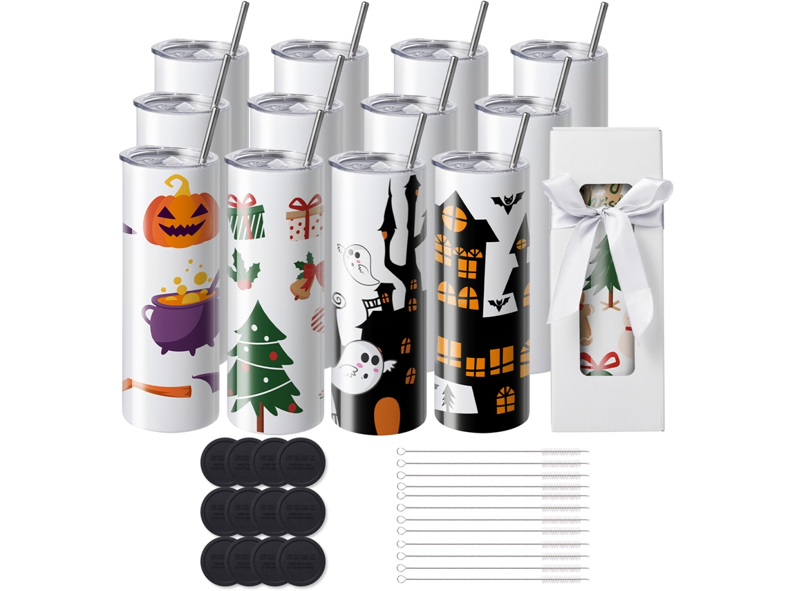 Paquete de 12 vasos de sublimación rectos de acero inoxidable de 20 oz de Succebuy, blancos