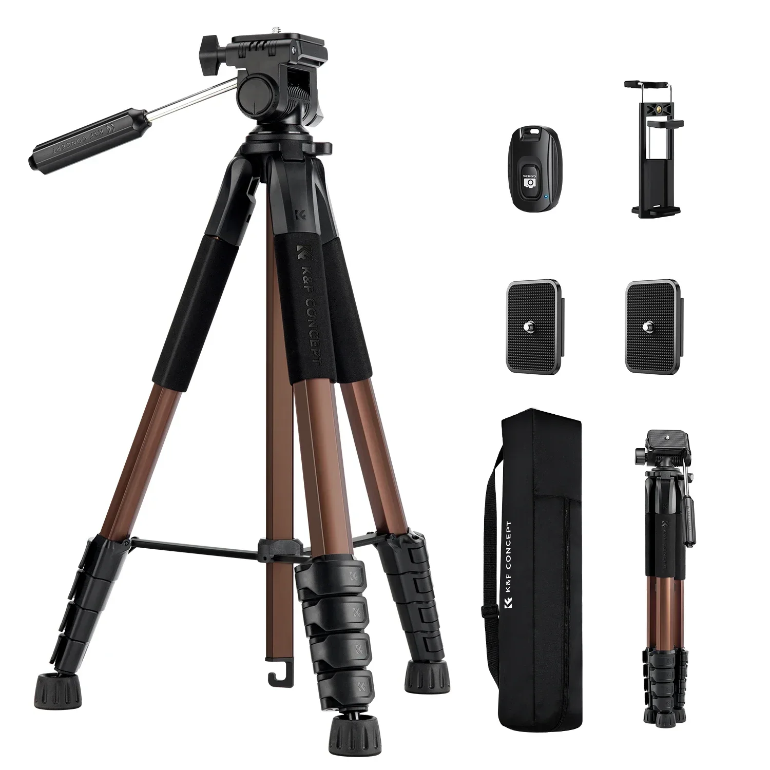 Trípode para cámara de 190 cm (75 pulgadas), ligero y portátil para viajes al aire libre, para DSLR, cámara y teléfono móvil, negro y dorado