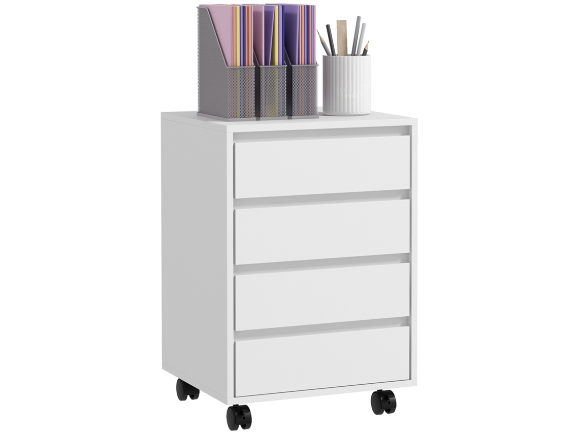 Archivador De Oficina Con 4 Cajones Y Ruedas, Color Blanco.