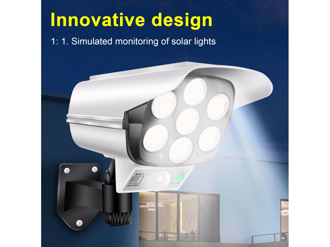 Lámpara solar de exterior 2026 con sensor de movimiento y cámara de seguridad simulada, 3 modos de iluminación, resistente al agua IP65 para portón, jardín y patio.