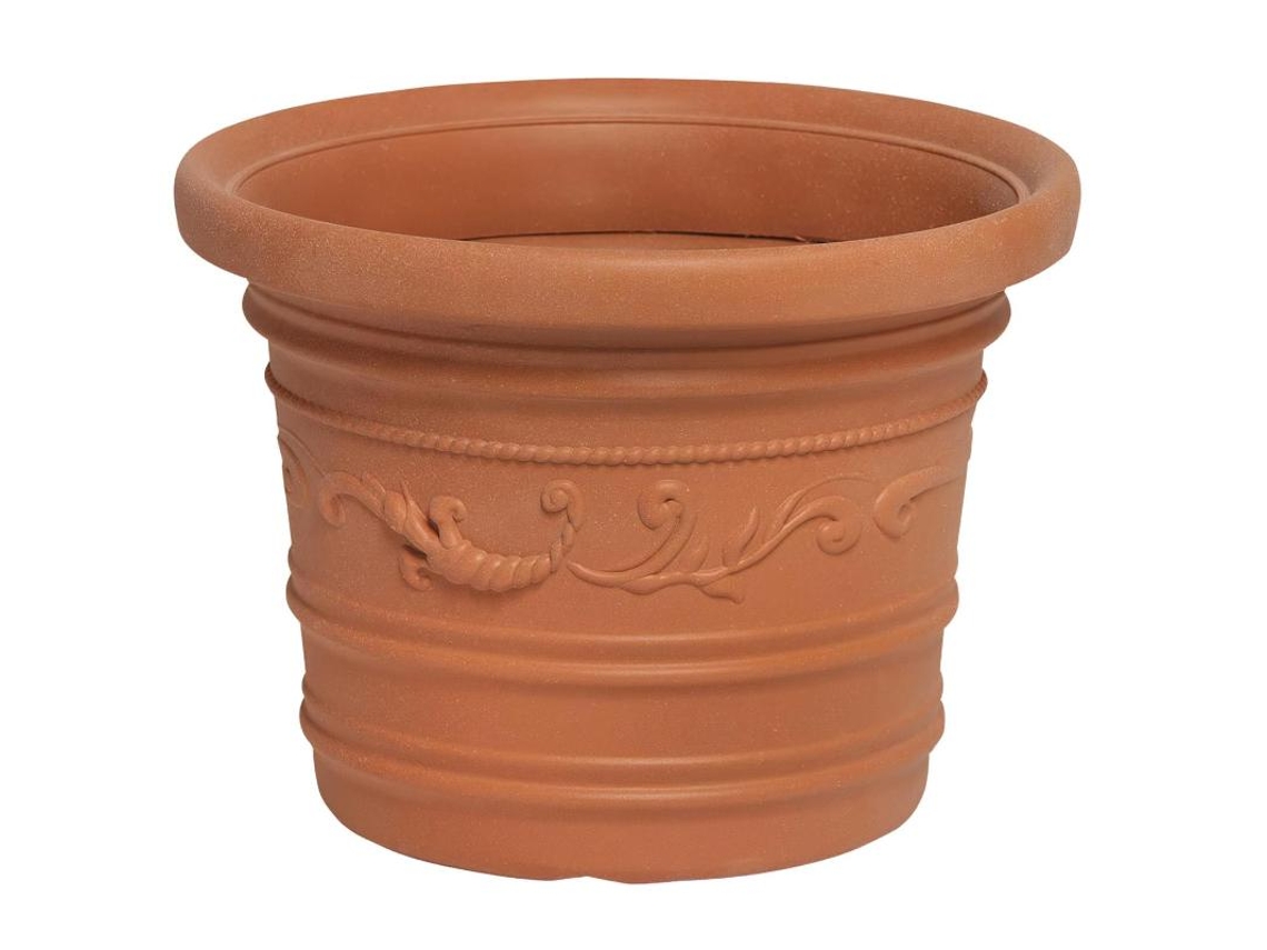 Saturnia macetero resina redondo, color terracota, resistente, ideal exterior, 45 cm diametro.