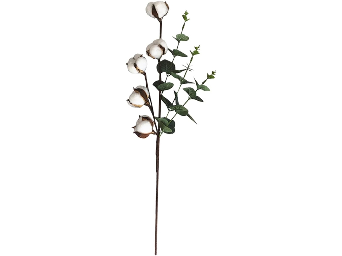 Conjunto de flores de algodón seco y ramas de eucalipto artificiales para arreglos de boda Gokoco