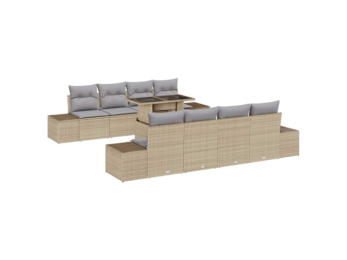 Maison Exclusive - Conjunto de sofás de jardín de 9 piezas en beige y gris claro