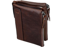 Carteira Masculina Ciieeo Em Couro Marrom Com Fecho De Zíper, Modelo Curto, Grande Capacidade E Bolsos.