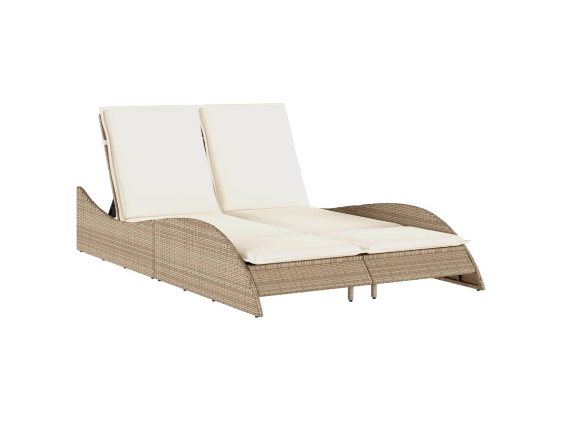 Chaise longue de mimbre con patas y cojines beige MAISON EXCLUSIVE (114x205x73 cm)