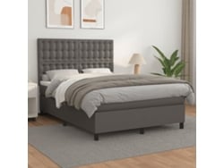 Cama Box Spring Con Colchón Cuero Sintético Gris 140x200 Cm