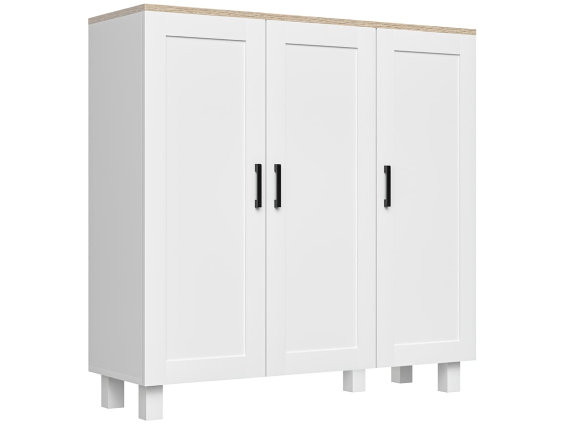 Aparador Buffet Nórdico 3 Portas Prateleiras Branco 90x30x90