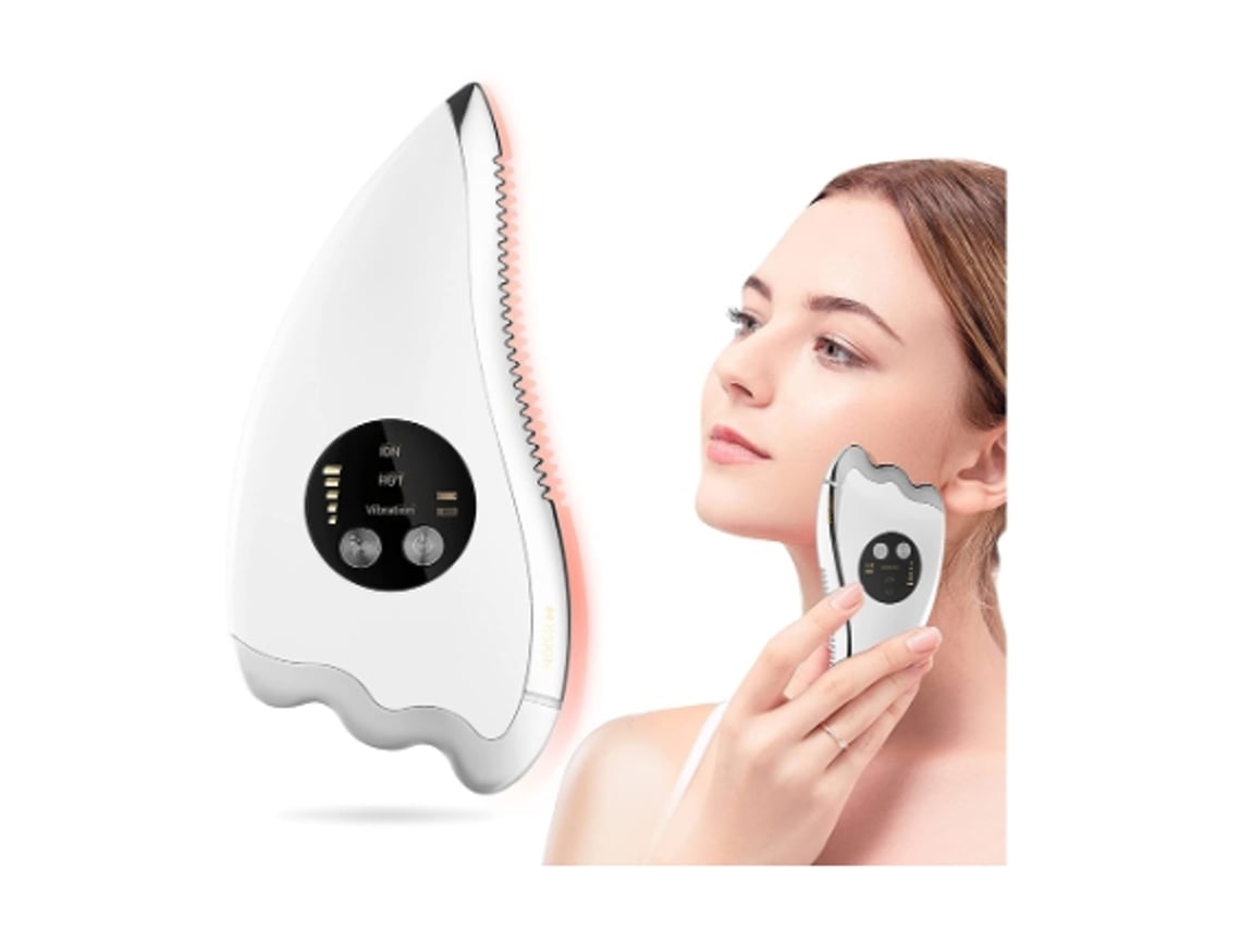Masajeador facial eléctrico Gua Sha, dispositivo calentado para antienvejecimiento con Chennnls blancos
