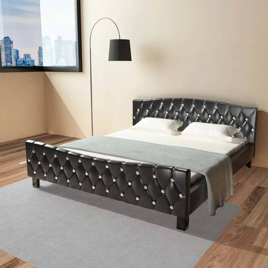 Cama Con Colchón VIDAXL Viscoelástico Cuero Sintético Negro (Compatible con Colchón: 180x200 cm)