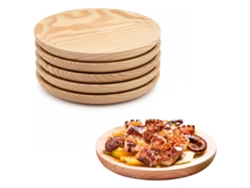 6x Plato De Madera Para Pulpo, Pizza, Charcuteria, Quesos, Tapas, Entrantes, Vajilla Para Comida, Tabla De Picar (6x 26cm)
