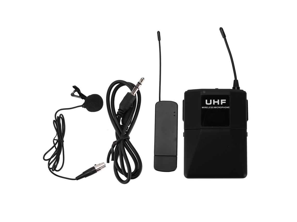Sistema de micrófono lavalier inalámbrico UHF con 10 canales, mini micrófono de solapa para comercio electrónico.