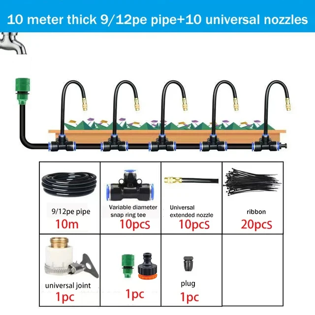 (tubería De Agua De 10 Metros) Kit De Aspersor De Riego Automático Universal, Rociador Nebulizador Para Jardín Y Balcón.