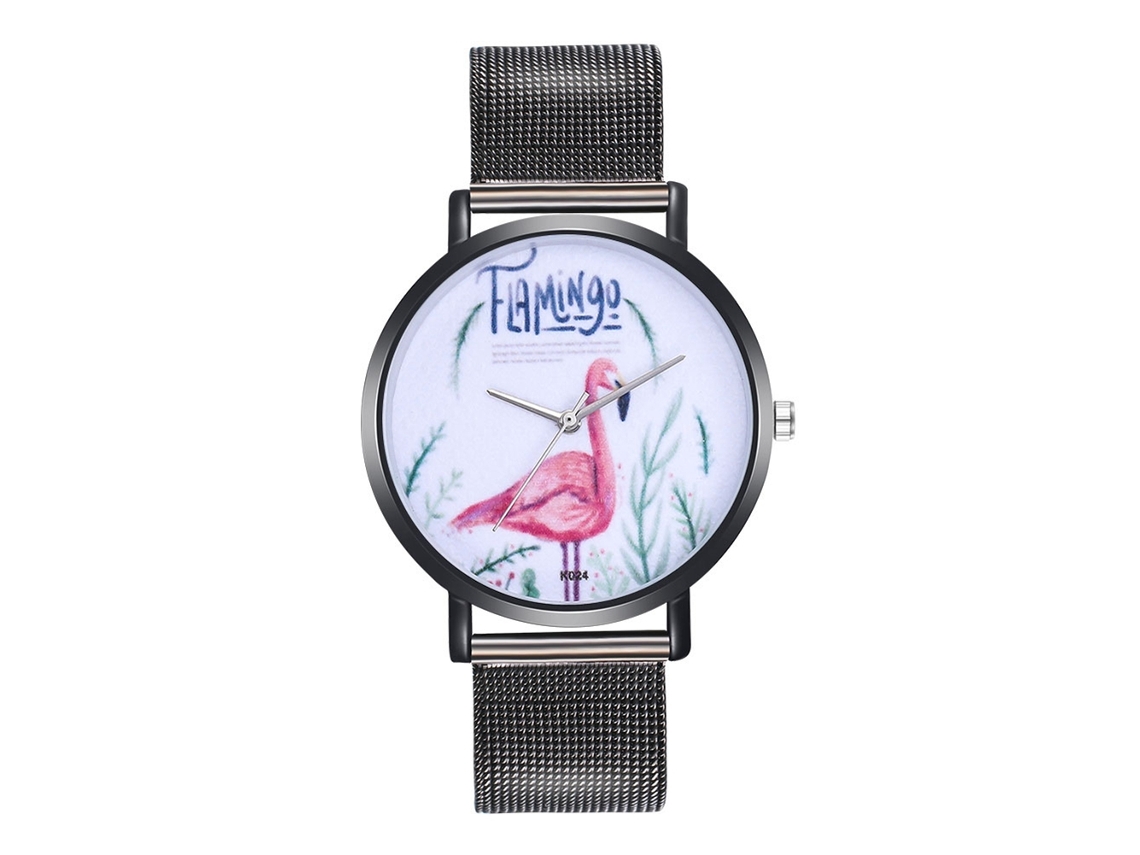 Reloj De Pulsera De Cuarzo Para Mujer Con Brazalete De Acero Inoxidable Y Esfera Redonda Con Diseño De Animales - Negro