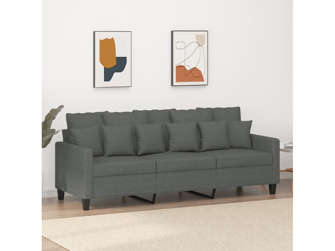 Sofá De 3 Plazas De Tela Gris Oscuro 180 Cm