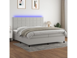 Cama Box Spring Con Colchón Tela Y Led Gris Claro 200x200 Cm
