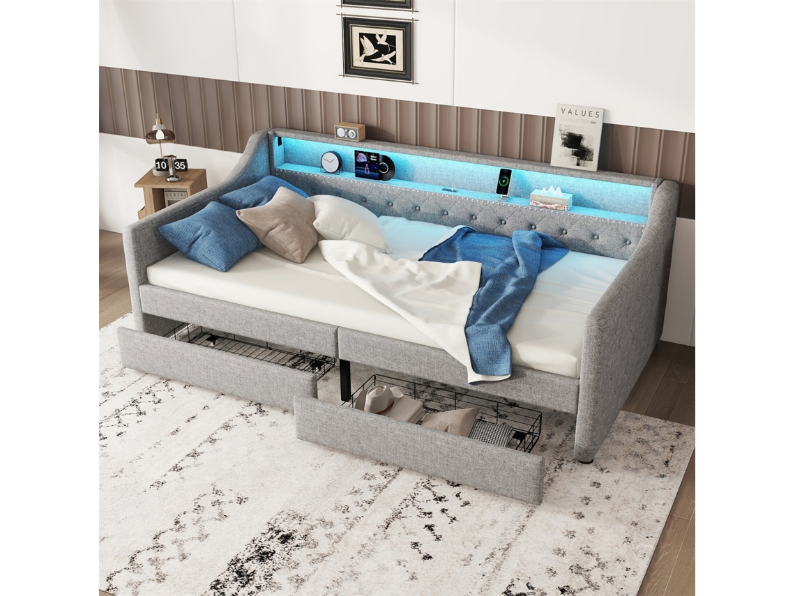 Sofá Cama Individual Sin Gutent Lino Gris (90x200)