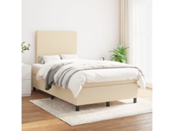 Cama Box Spring Con Colchón Tela Color Crema 120x200 Cm