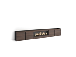 Mueble Tv, Televisión, 315x35x50cm, Para Tv Hasta 80", Chimenea Eléctrica Xxl, Roble Oscuro Y Negro