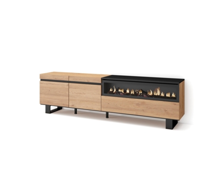 Mueble TV Televisión 200x57x35cm Para TV hasta 80 Chimenea eléctrica Diseño industrial Roble y negro