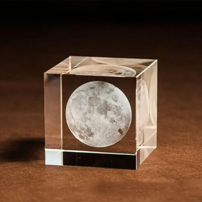 Adorno Lunar De Cristal Grabado Con Láser 3d (6 Cm), Cubo De Vidrio Decorativo Astronómico.