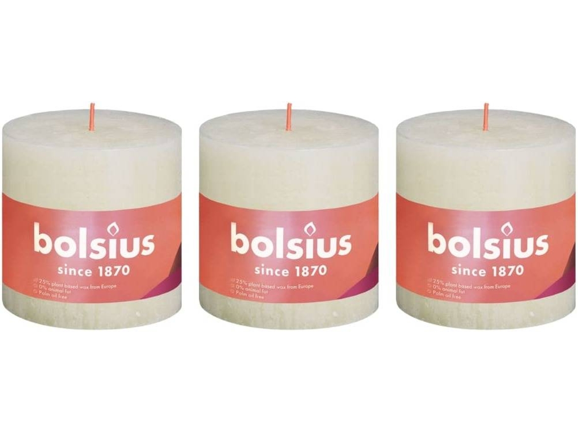 Bolsius Velas rústicas Shine 3 unidades perla suave 100x100 mm